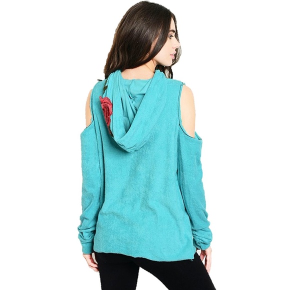 Moto Hippie Distressed Hoodie Tunic Sweater Top AQ - Picture 6 of 8